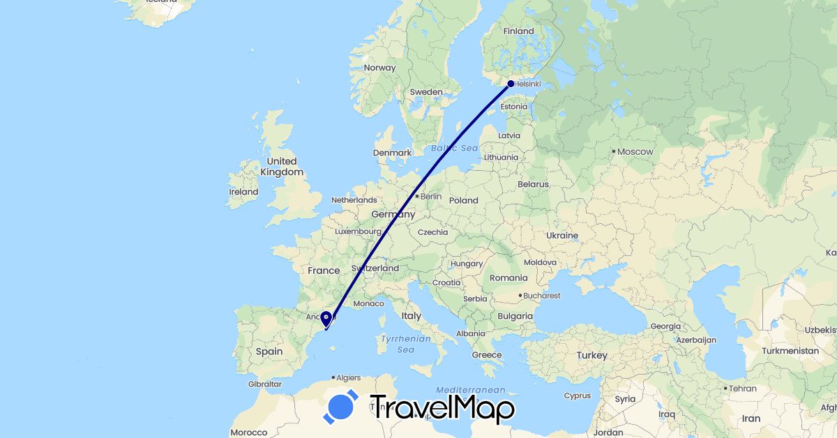 TravelMap itinerary: driving in Spain, Finland (Europe)